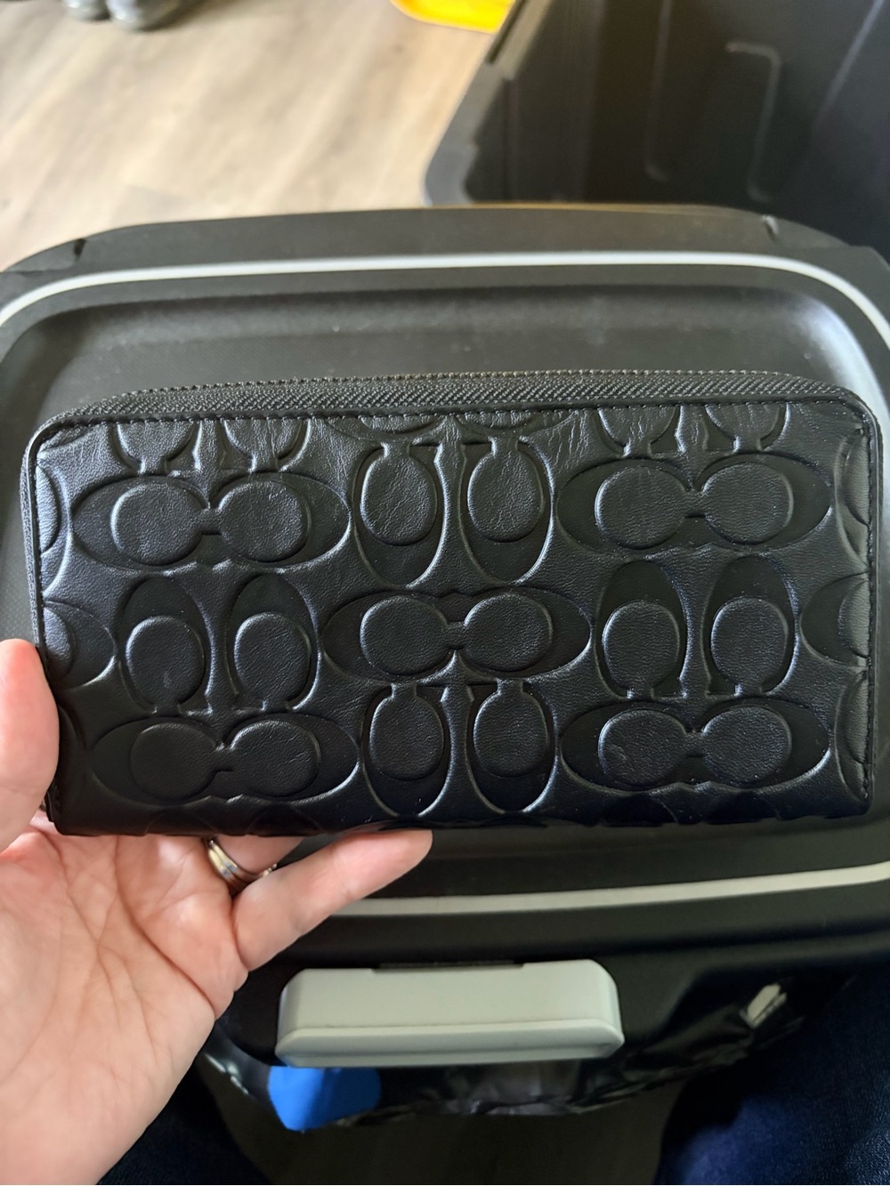 Coach Black Embossed Signature Zip Wallet